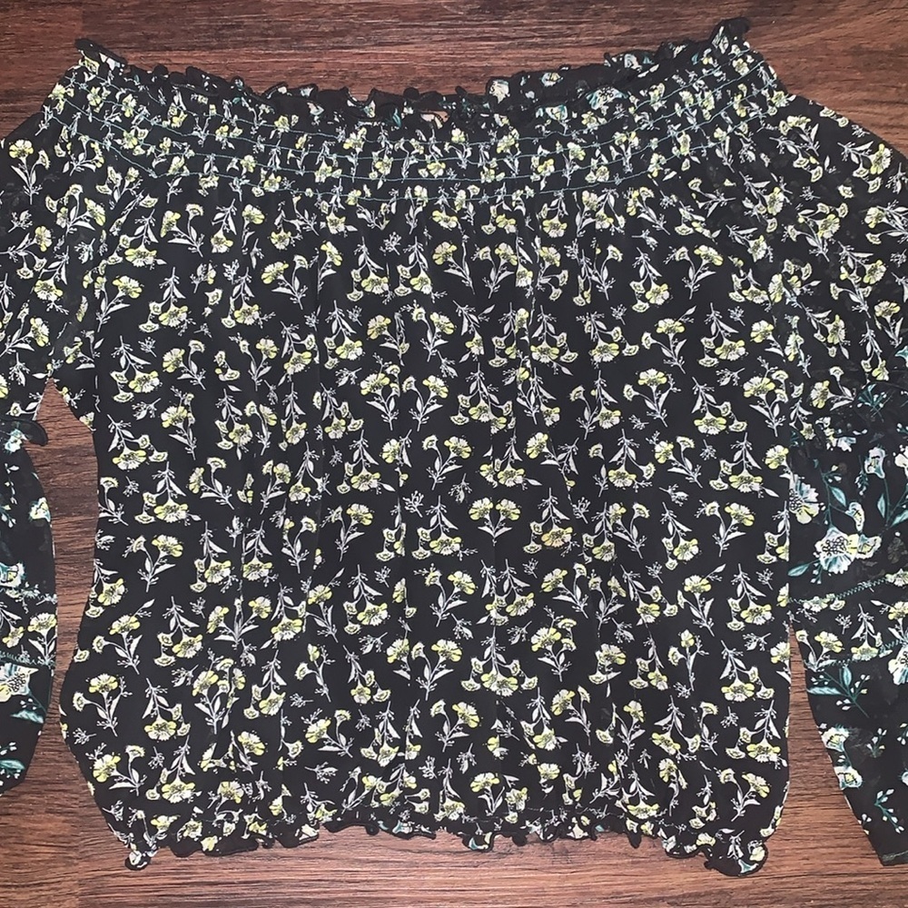 Free People Off the Shoulder Rose Valley‎ Printed Bell Sleeve Blouse Size XS EUC - Picture 10 of 11